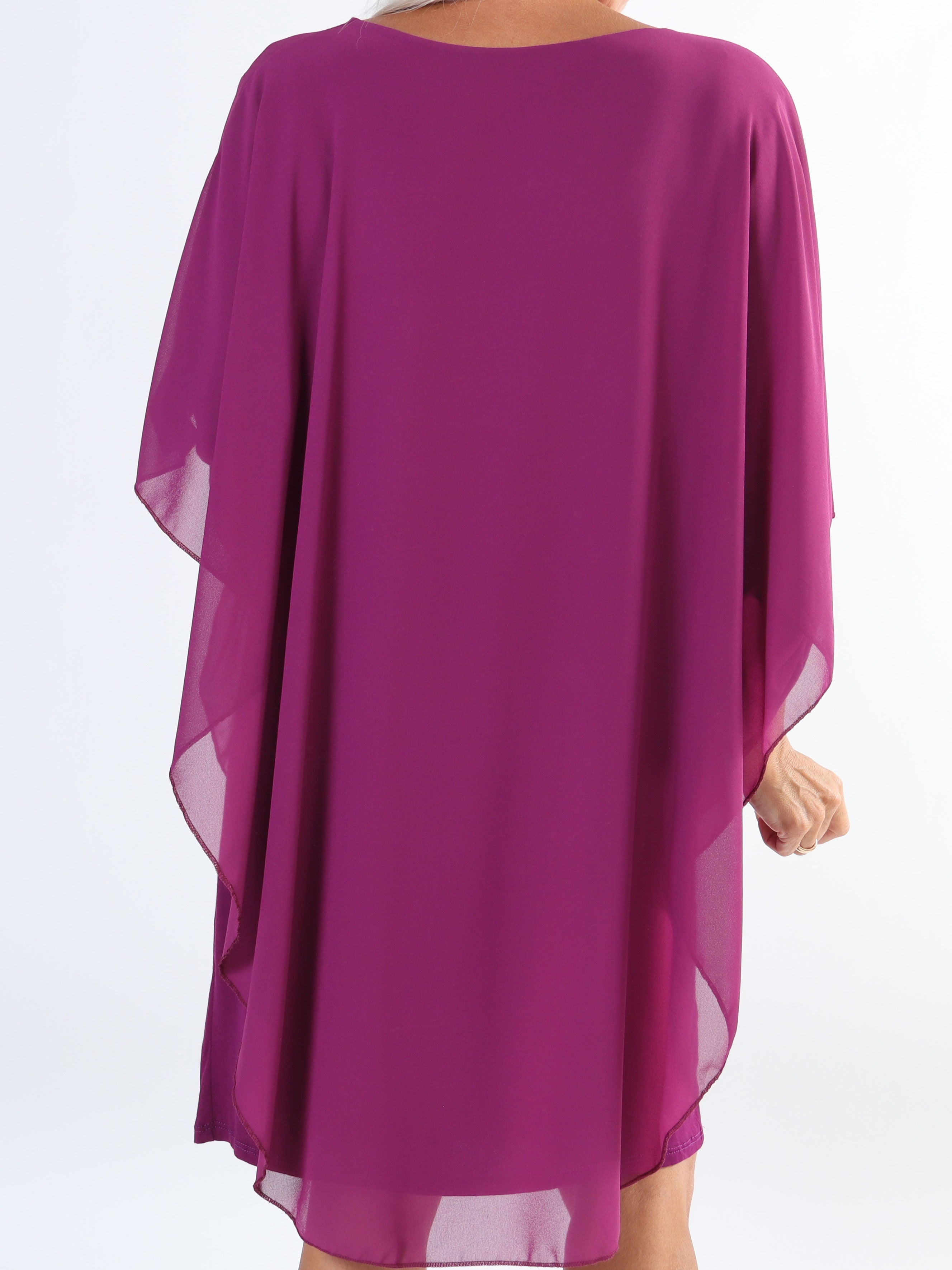 Kenya Long Sleeve - Plus size tunikakjole med chiffonlag